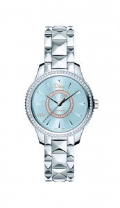 DIOR VIII MONTAIGNE ACIER CADRAN BROSSE SOLEIL BLEU 32 MM