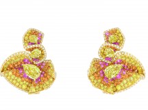 BOUCLES D'OREILLES TROMPE L'OEIL DIAMANT JAUNE JCOU93008