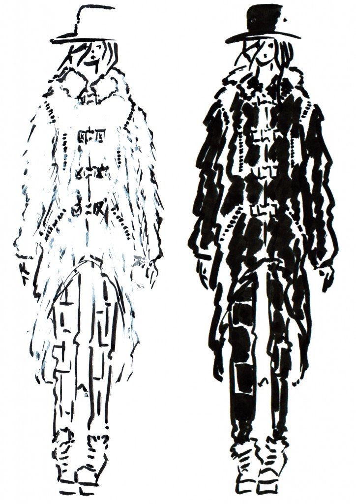 Yves Salomon, fourreur parisien depuis quatre générations, est depuis près d’un siècle connu comme « la » maison de référence pour la qualité et la diversité de ses fourrures. Soucieux de perpétuer ce savoir-faire traditionnel inégalable, Yves Salomon n’a de cesse de conjuguer prouesses techniques à l’utilisation de ses peaux rares. C’est pourquoi en 2014, il accepte de mettre les compétences de son atelier au service d’un projet artistique original, « Diagnostic », créé et développé par les designers Deborah et Priscilla Royer. Diagnostic est une installation personnelle présentée au Palais de Tokyo en février 2014. Questionnement sur le vêtement et l’accélération anarchique de son industrie, la présentation met en scène une expérience hybride, entre mode et art, construite autour de prototypes couture uniques. L’une de ces pièces est un manteau en fourrures et serpent assemblés en alternance, aujourd’hui mis à disposition pour la promenade « Objet d’exception ». Polymorphe par nature, ce manteau combine les peaux les plus luxueuses aux prérogatives des tenues de sport. Baptisé « Scyzophrenia » par ses créatrices, ce design d’exception existe uniquement en un seul exemplaire noir (peaux de vison, ondatra, marmotte et serpent) et un seul exemplaire blanc (peaux de vison, renard, lapin et serpent). Il ne fera l’objet d’aucun type de reproduction industriel. Manteau «