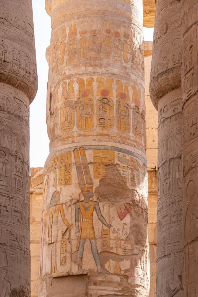 pillars in the great hypostyle hall karnak temple complex luxor egypt