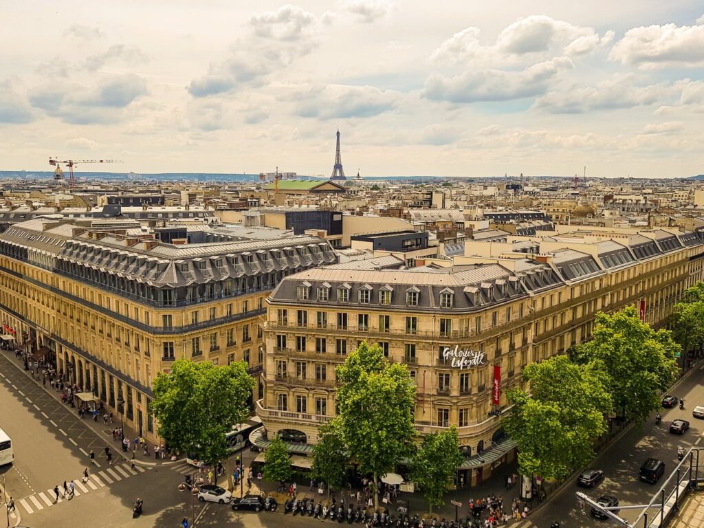 aerial view of galeries lafayette department store in paris france