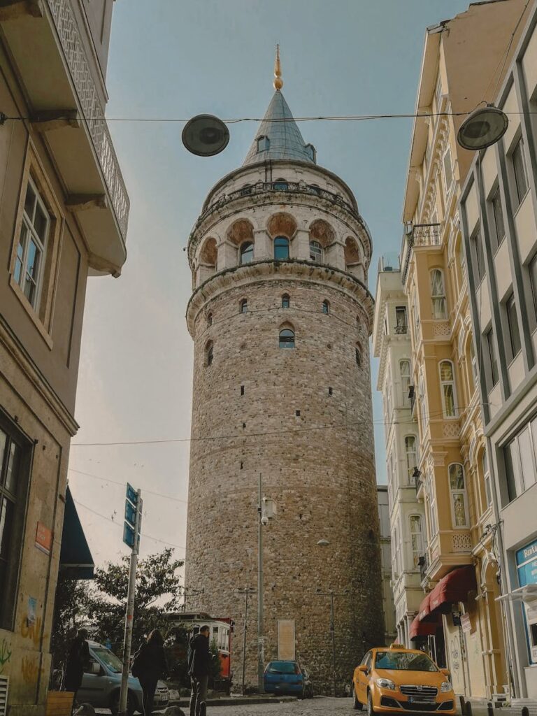 galata tower seen form a narrow street istanbul turkey