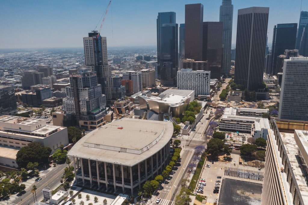 aerial view of city buildings