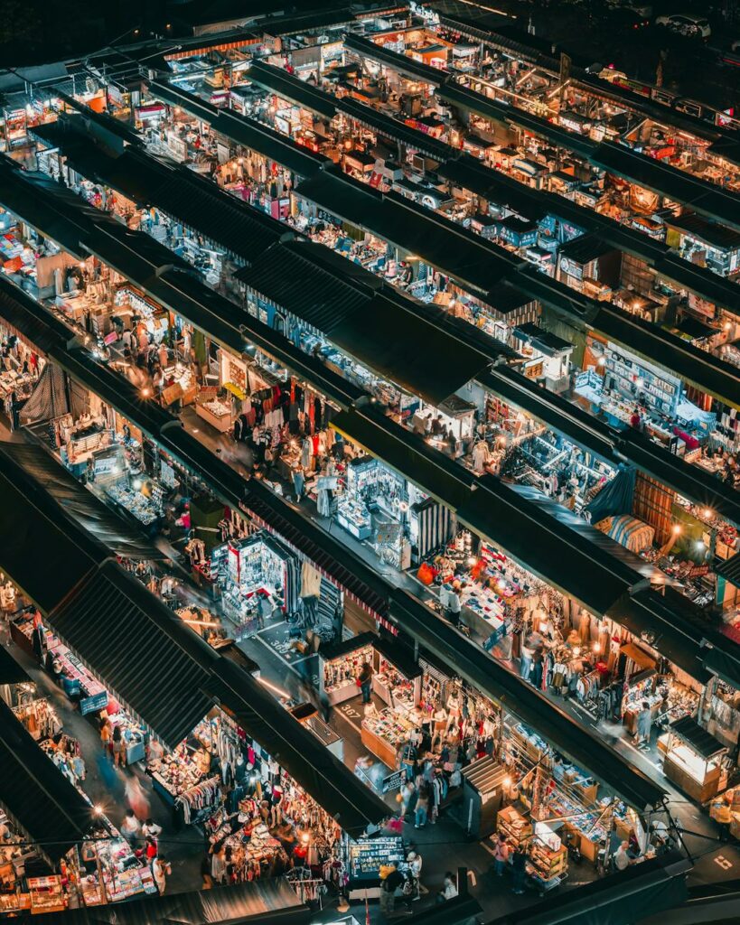 aerial shot of stalls