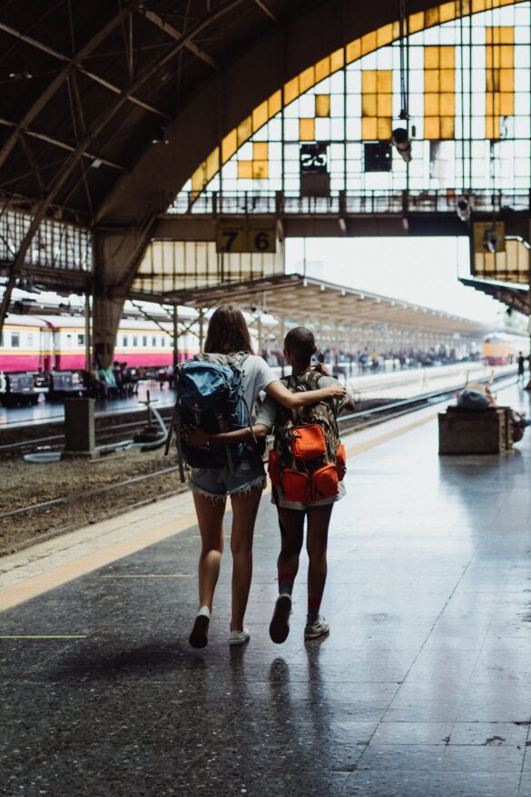 women on train station
