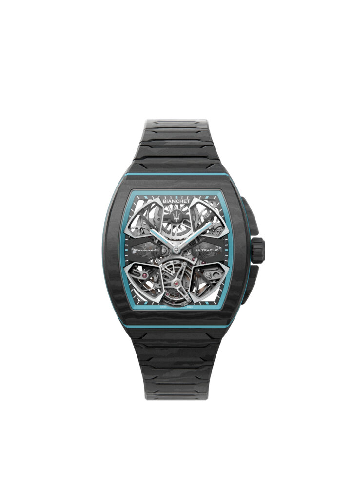 Maserati et Bianchet dévoilent UltraFino Maserati, le tourbillon volant du Trident 28 4. UltraFino Maserati Carbon Bracelet