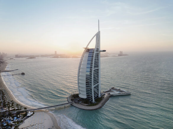 Burj Al Arab Jumeirah Aerial at Sunset