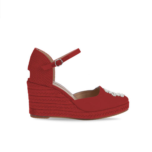 Manolo Blahnik réinterprète l’espadrille compensée avec Hangrillahi 28 HANGRILLAHI RAFFIA RED