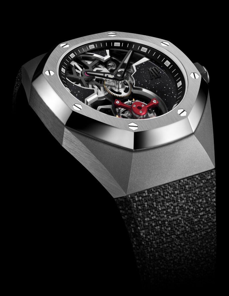 Audemars Piguet, Yoon et Verbal donnent une couleur pop au tourbillon 42 ROC 26643TI OO D002CA 01 closeup GP09 bracelet noir.DIGITAL