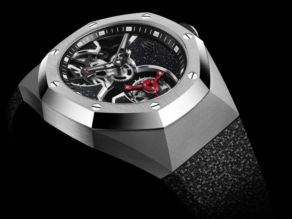 Audemars Piguet, Yoon et Verbal donnent une couleur pop au tourbillon 43 ROC 26643TI OO D002CA 01 closeup GP30 bracelet noir.DIGITAL