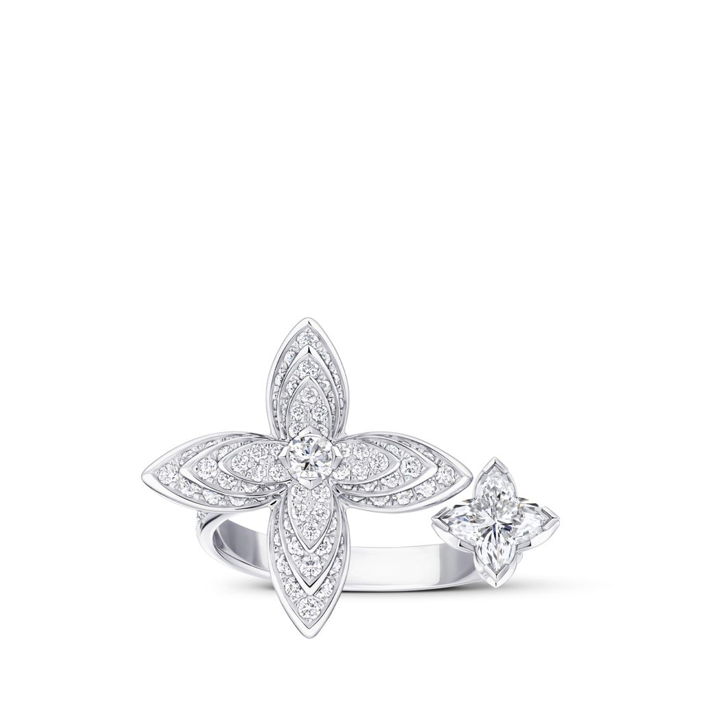Louis Vuitton : la Fleur de Monogram prend du relief 25 BAGUE IDYLLE BLOSSOM EN OR BLANC ET DIAMANTS. LOUIS VUITTON HAUTE JOAILLERIE
