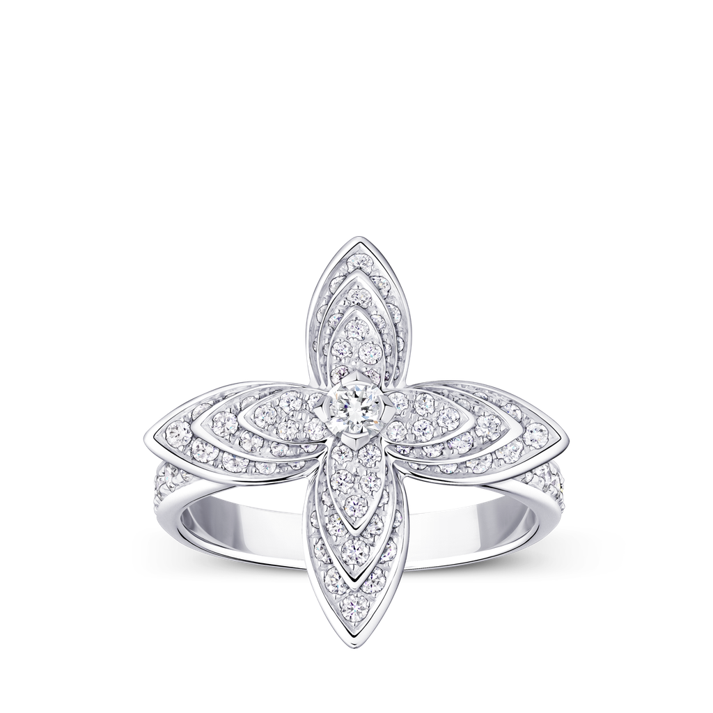 Louis Vuitton : la Fleur de Monogram prend du relief 26 BAGUE IDYLLE BLOSSOM EN OR BLANC ET DIAMANTS. LOUIS VUITTON JOAILLERIE