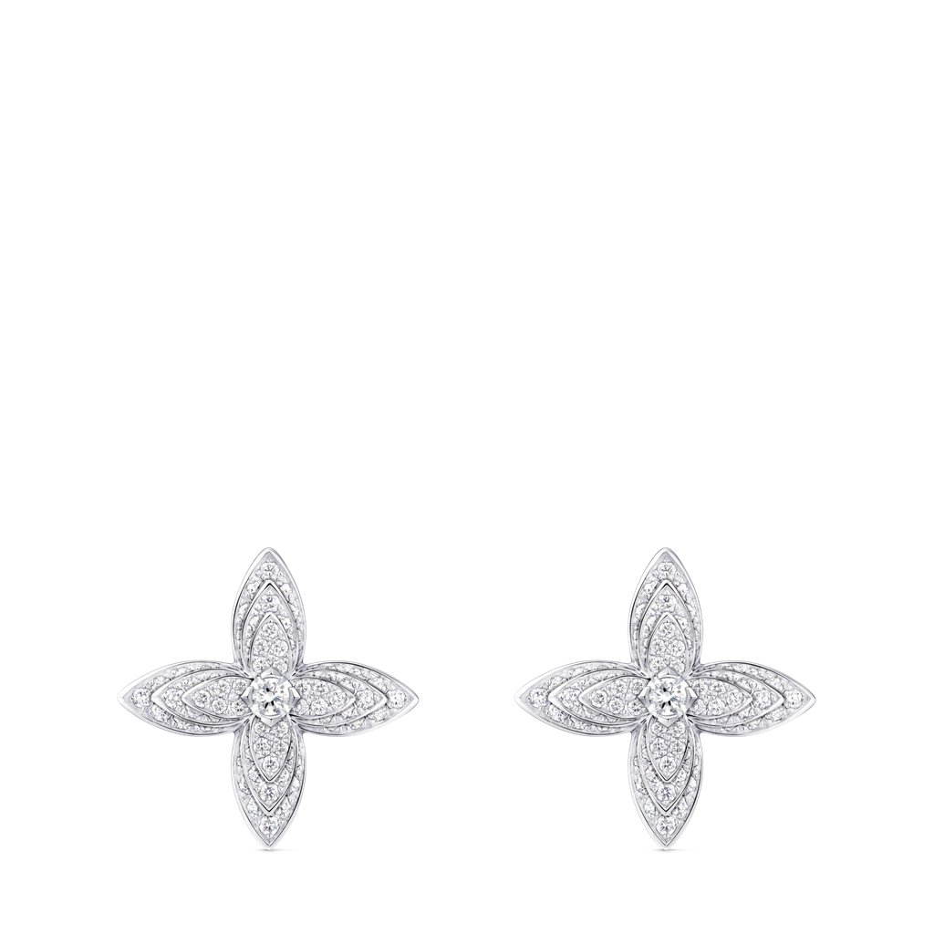 Louis Vuitton : la Fleur de Monogram prend du relief 29 BOUCLES DrsquoOREILLES IDYLLE BLOSSOM EN OR BLANC ET DIAMANTS. LOUIS VUITTON JOAILLERIE