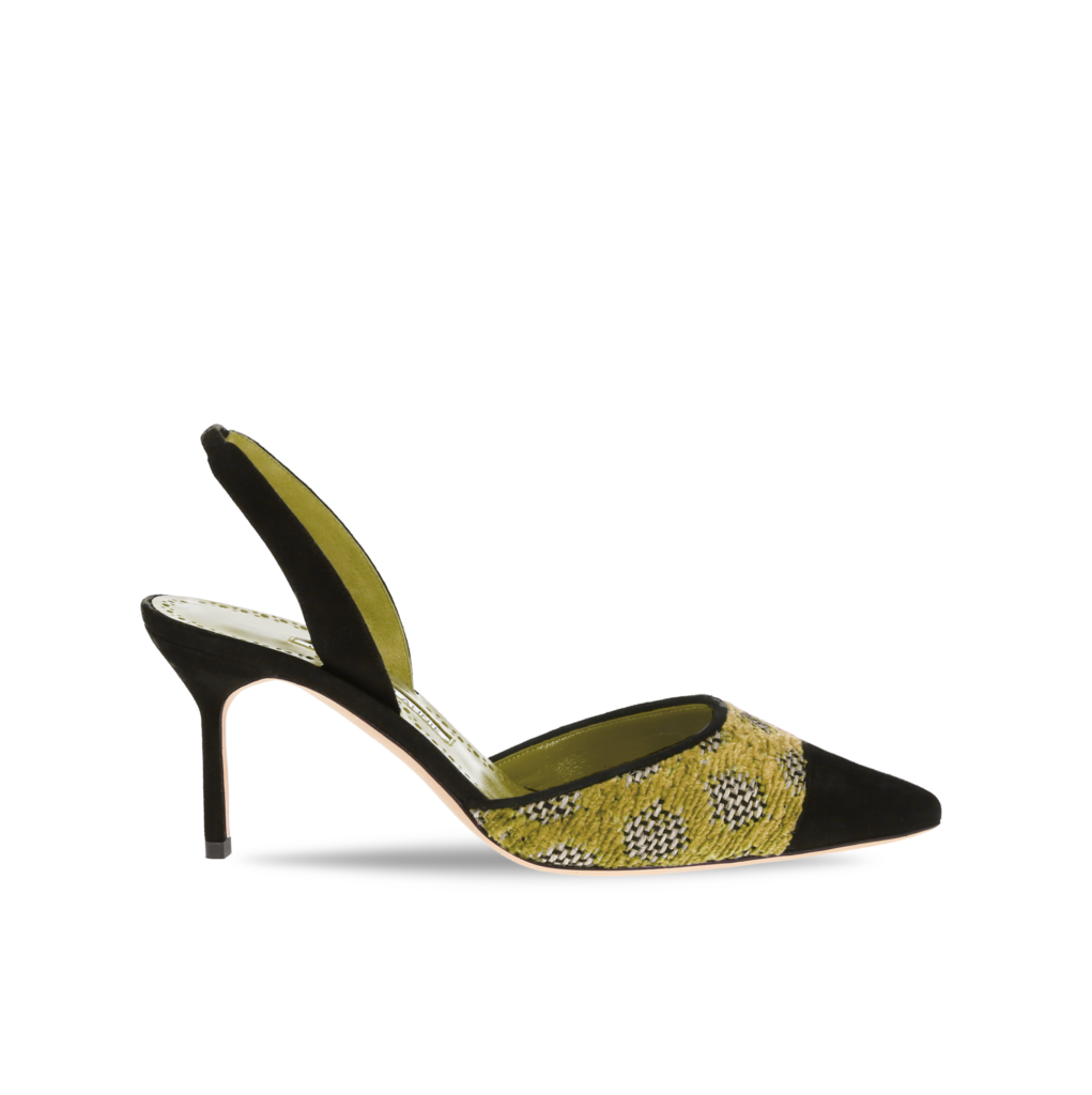 Manolo Blahnik et l’art de marcher : Paris comme carte personnelle 145 CAPSLI RAFFIA GREEN BLACK