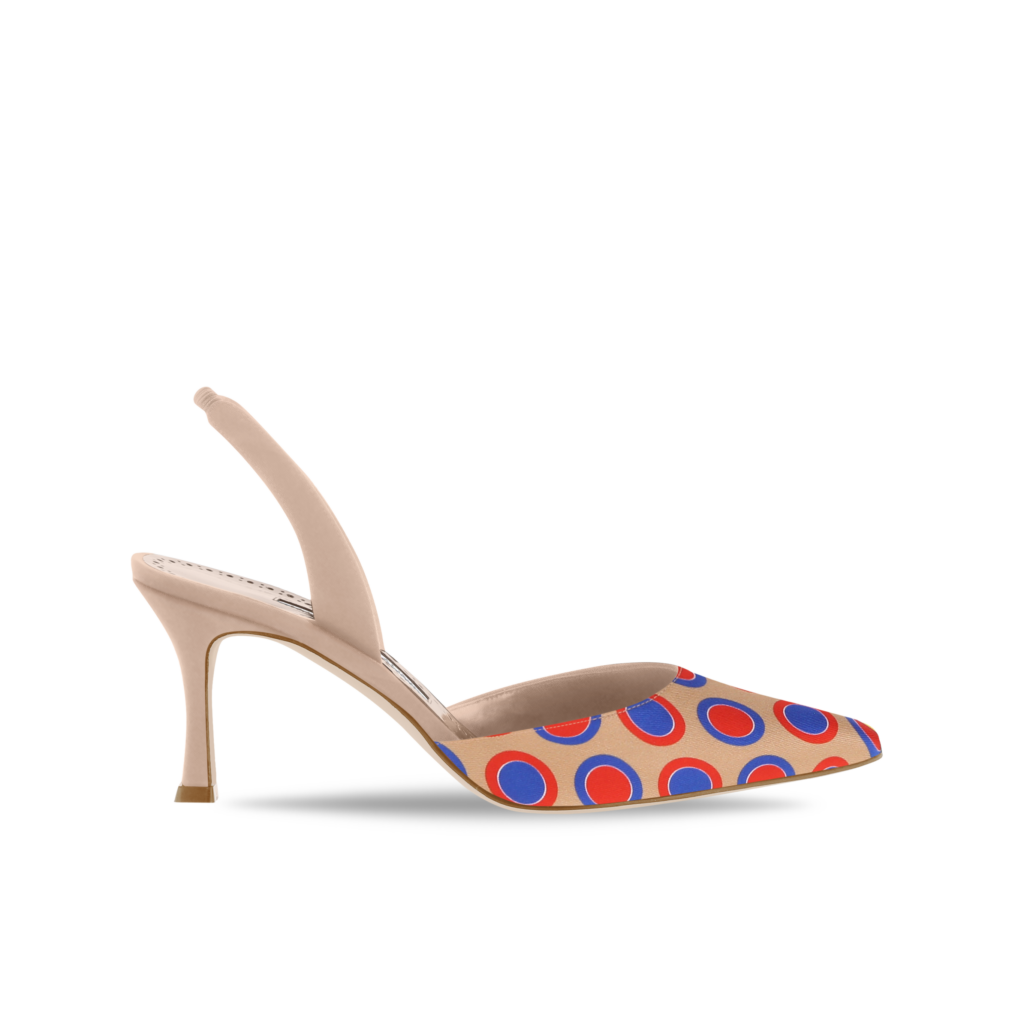 Manolo Blahnik et l’art de marcher : Paris comme carte personnelle 94 CAROLYNE SILK MID NUDE MULTI