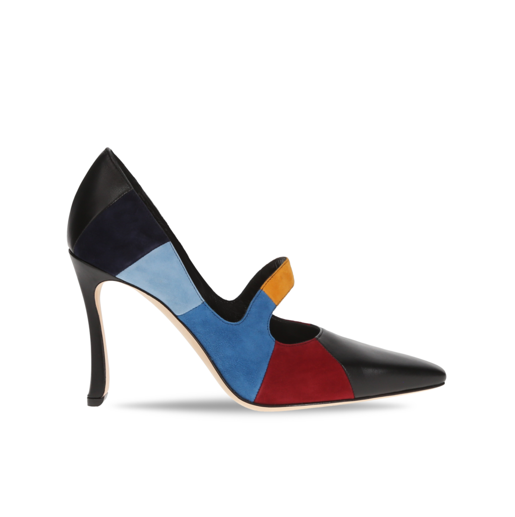 Manolo Blahnik et l’art de marcher : Paris comme carte personnelle 112 DIFUSA SUEDE BLACK RED ORANGE BLUE