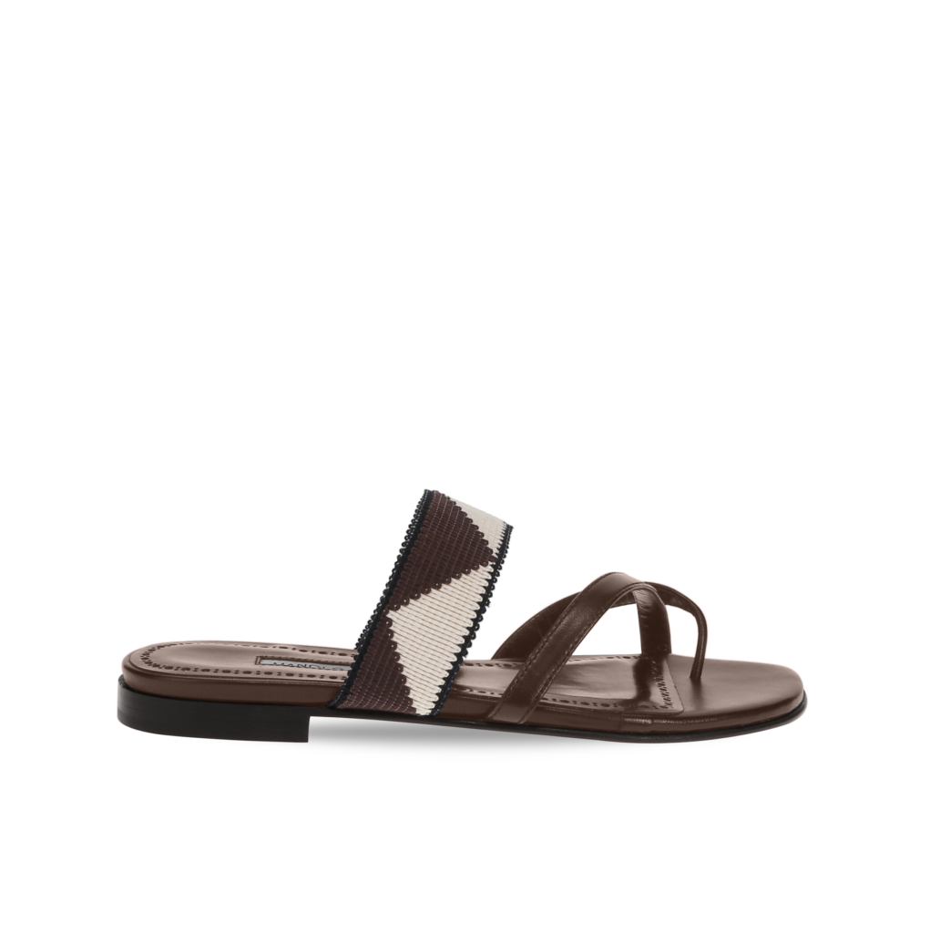 Manolo Blahnik et l’art de marcher : Paris comme carte personnelle 76 SUSASTRA COTTON DARK BROWN CREAM