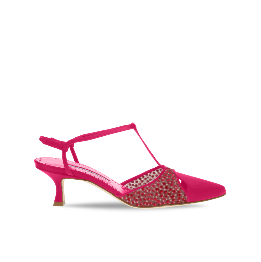Manolo Blahnik et l’art de marcher : Paris comme carte personnelle 98 TURGIMODLA SATIN BRIGHT PINK