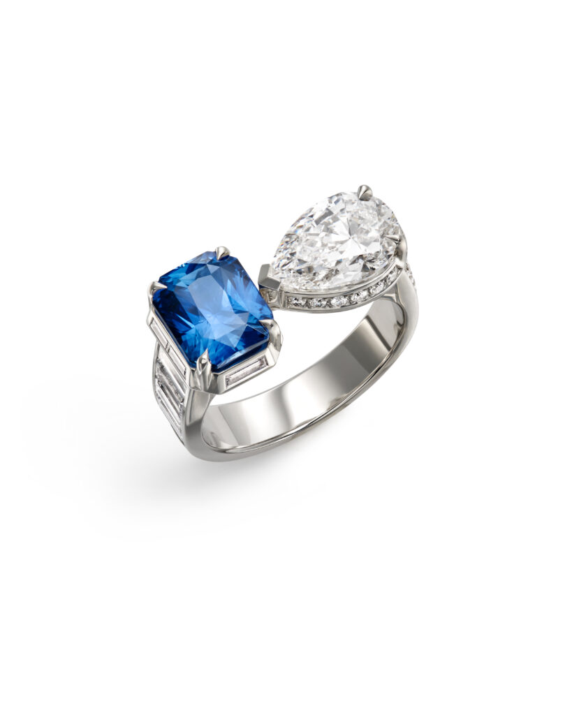 Chez Bucherer Fine Jewellery, la bague cocktail n'a jamais été un simple bijou 26 Bucherer Fine Jewellery Bague Toi Moi Saphir Diamant Platine