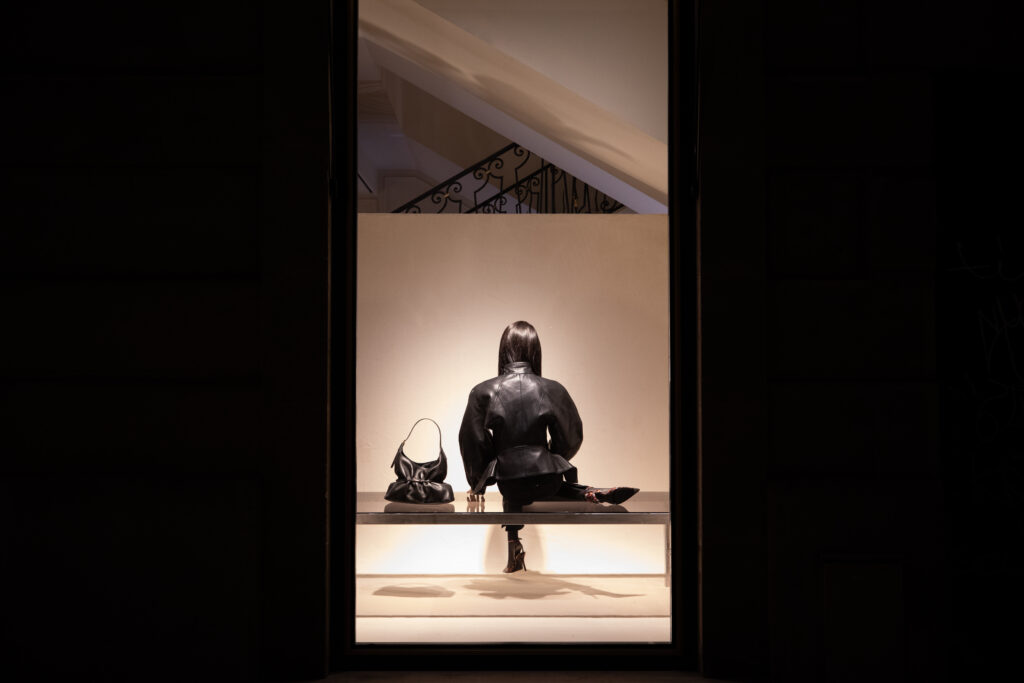 At Balmain, the window display depicts a disappearance 27 Francois 1er Window 2