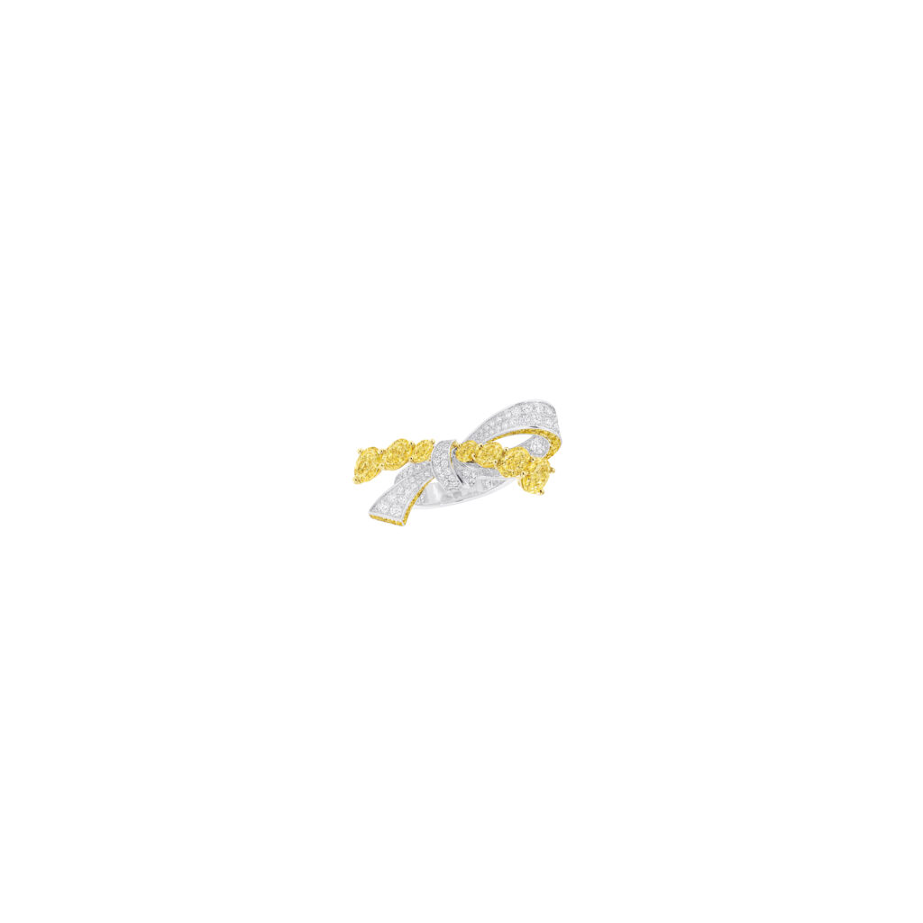 Le diamant jaune comme architecture 43 Graff Tildas Bow High Jewellery Fancy Intense Yellow and White Diamond Ring in Yellow and White Gold 5 cts GR205792