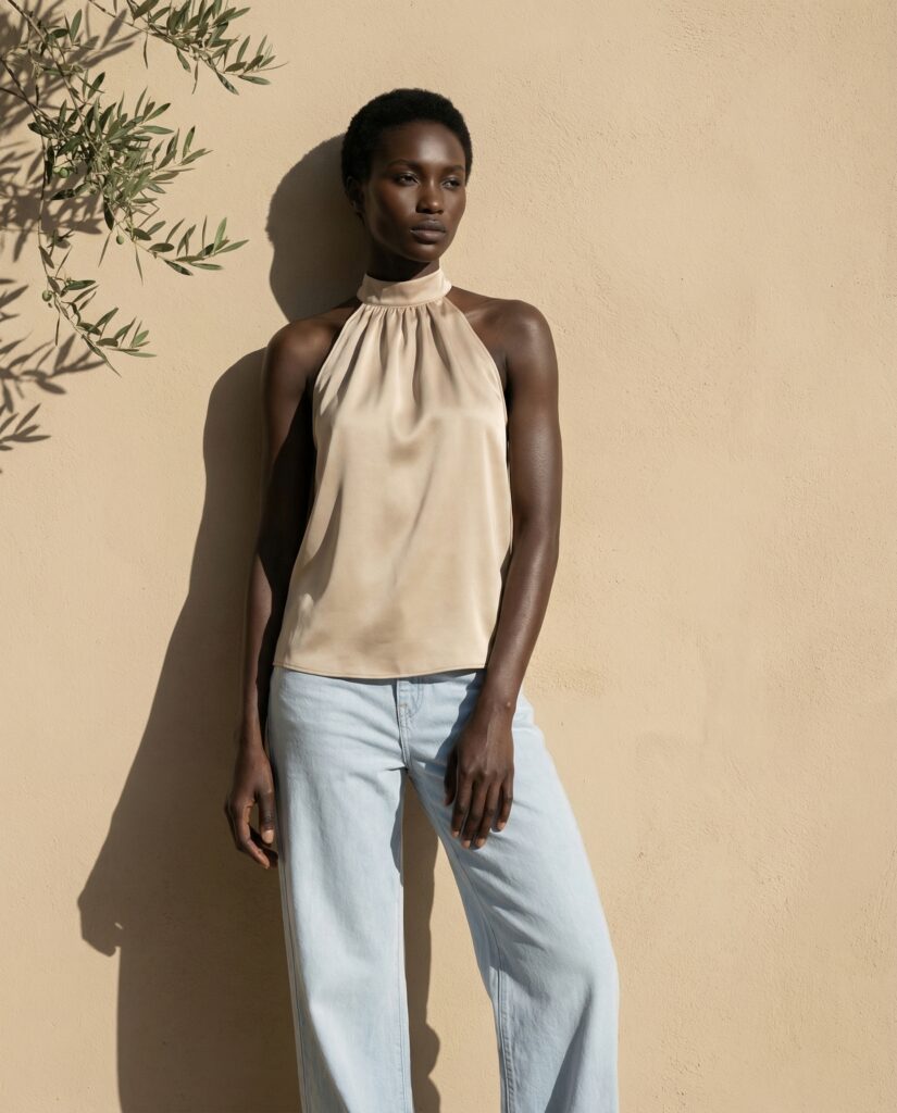À Florence, la canicule a battu tous les records. Le tailleur, lui, a tenu bon 46 SS26 LB WOMAN LOOK 1 Nia Mennis SS26 SMS LB 03 FRONT 019