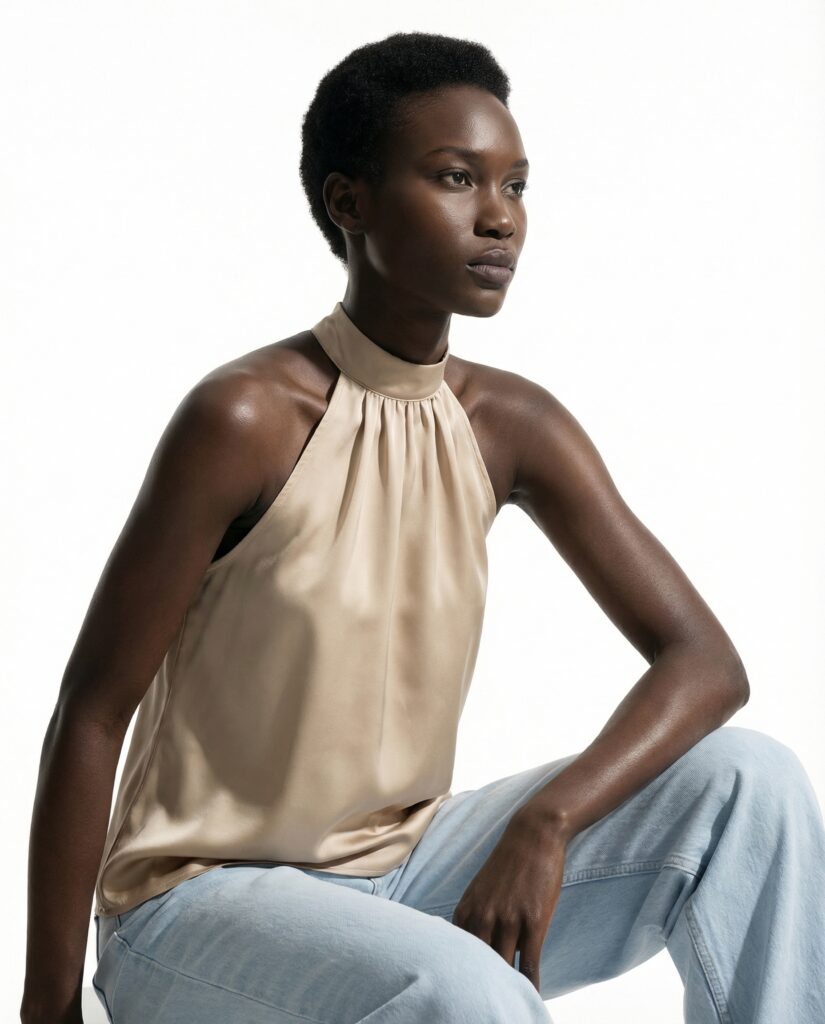 À Florence, la canicule a battu tous les records. Le tailleur, lui, a tenu bon 48 SS26 LB WOMAN LOOK 1 Nia Mennis Studio Close up FRONT 004