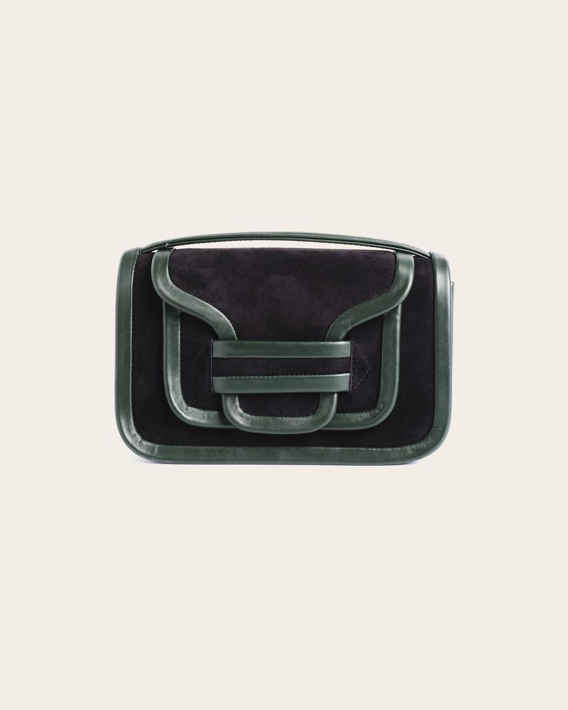 L'Alpha, ou la géométrie comme terrain commun 38 ACBA0699 CSTM 709 SUEDE KID CALF BLACK DAKR GREEN ALPHA MAXI LEATHER BAG bags6883