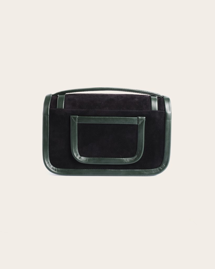 L'Alpha, ou la géométrie comme terrain commun 40 ACBA0699 CSTM 709 SUEDE KID CALF BLACK DAKR GREEN ALPHA MAXI LEATHER BAG bags6886
