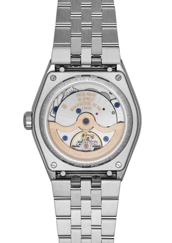 Frederique Constant loge la lune dans un boîtier sport-chic 69 FC 716BL3NH6 Extra Bracelet Back Web