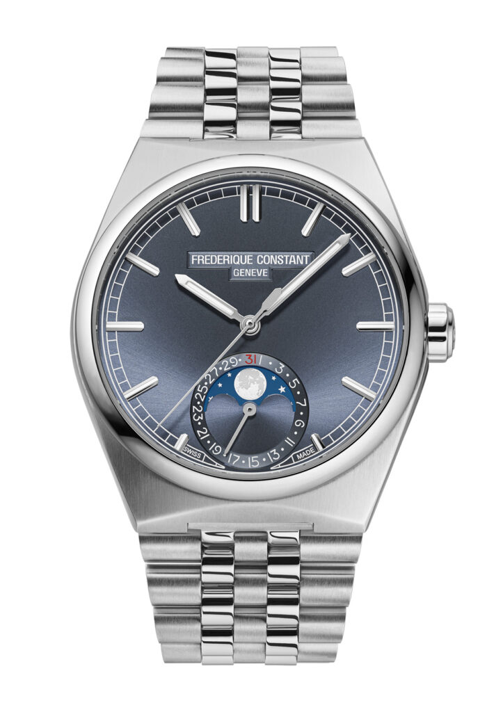 Frederique Constant loge la lune dans un boîtier sport-chic 74 FC 716BL3NH6 Extra Bracelet Front Web