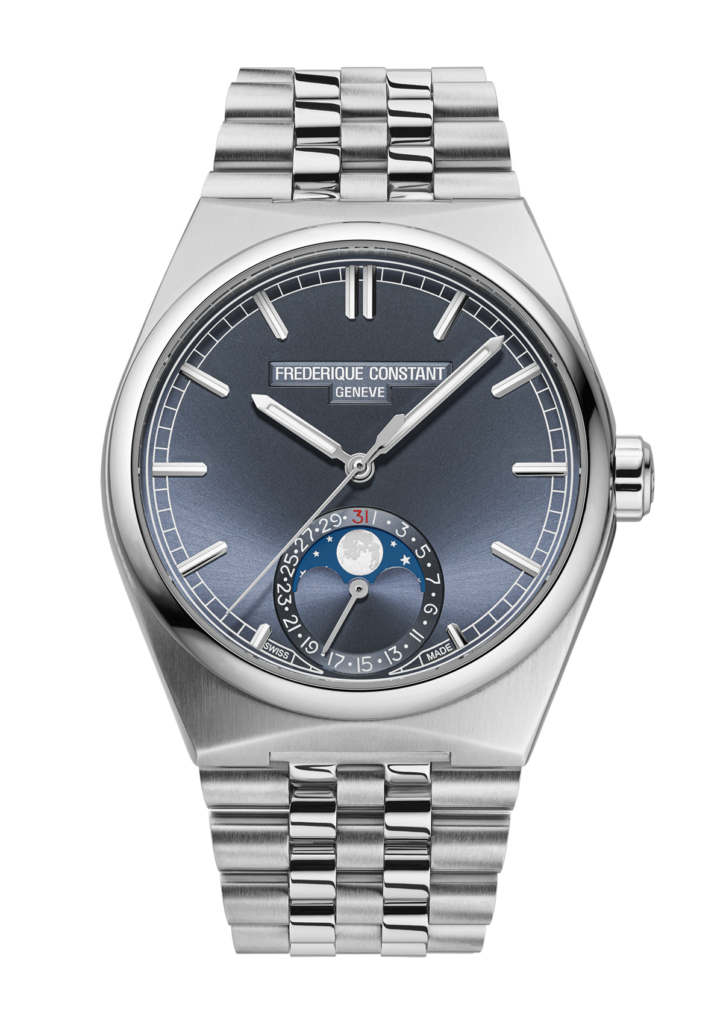 Frederique Constant loge la lune dans un boîtier sport-chic 75 FC 716BL3NH6 Extra Bracelet Front Web