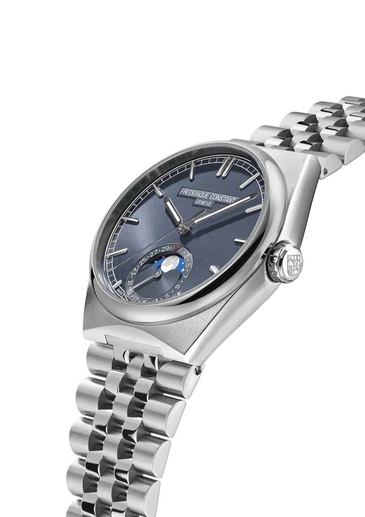 Frederique Constant loge la lune dans un boîtier sport-chic 67 FC 716BL3NH6 Extra Bracelet Side Web