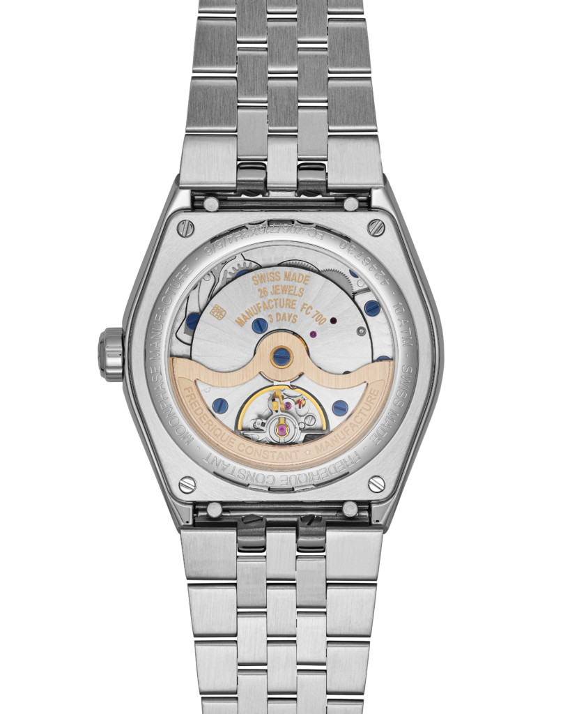 Frederique Constant loge la lune dans un boîtier sport-chic 46 FC 716RG3NH6 Back Extra Bracelet