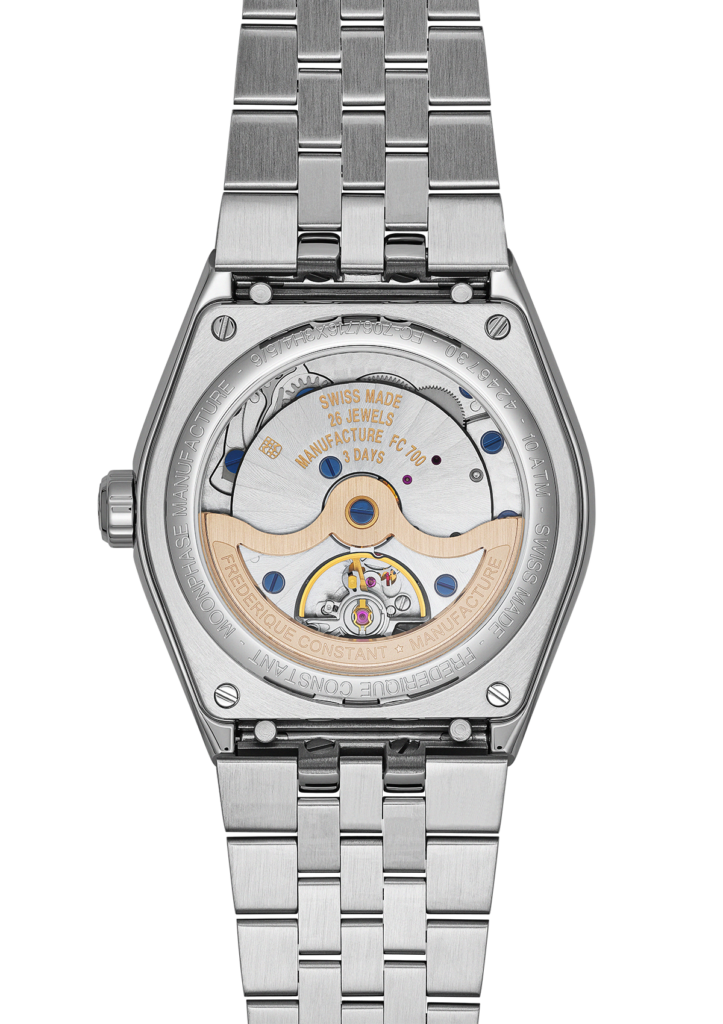 Frederique Constant loge la lune dans un boîtier sport-chic 48 FC 716RG3NH6 Back Web Extra Bracelet