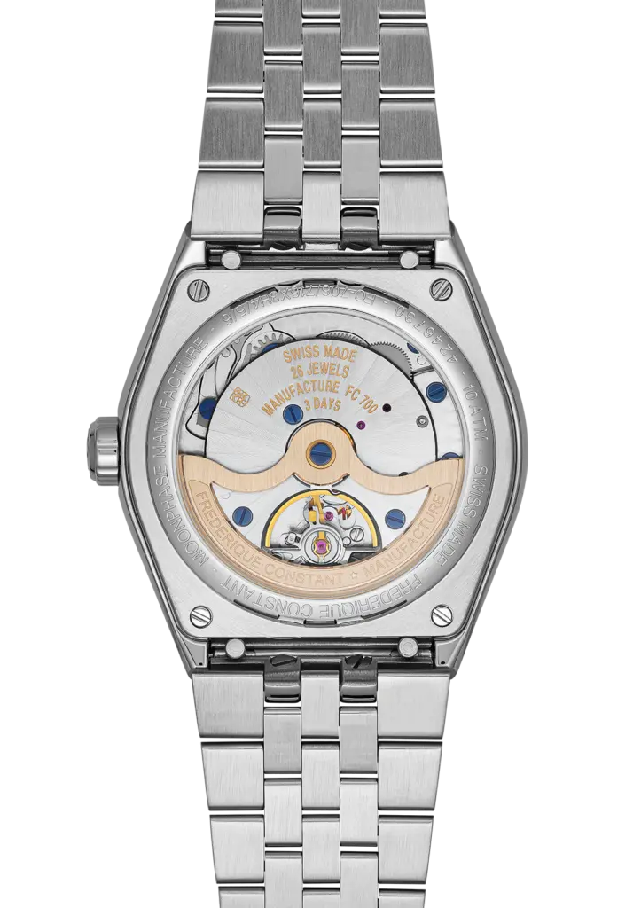 Frederique Constant loge la lune dans un boîtier sport-chic 43 FC 716RG3NH6 Back Web Extra Bracelet