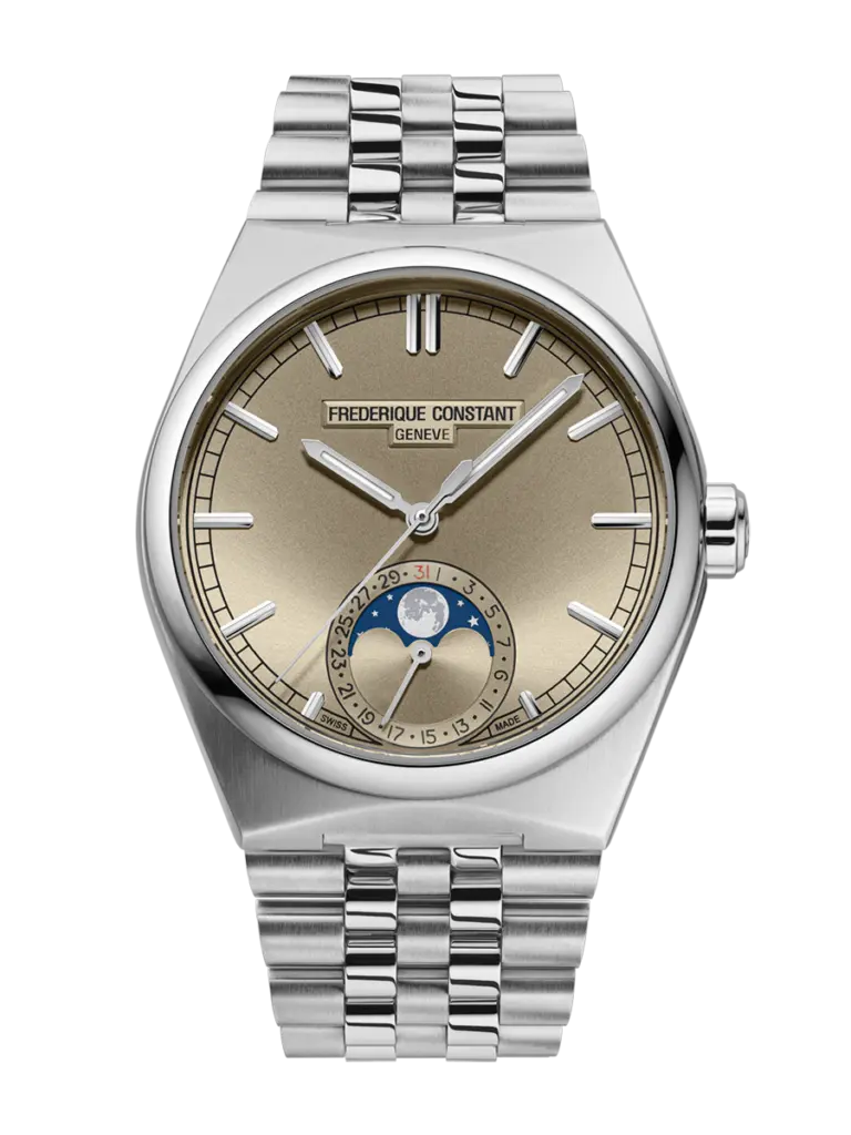 Frederique Constant loge la lune dans un boîtier sport-chic 50 FC 716RG3NH6 Front Web Extra Bracelet